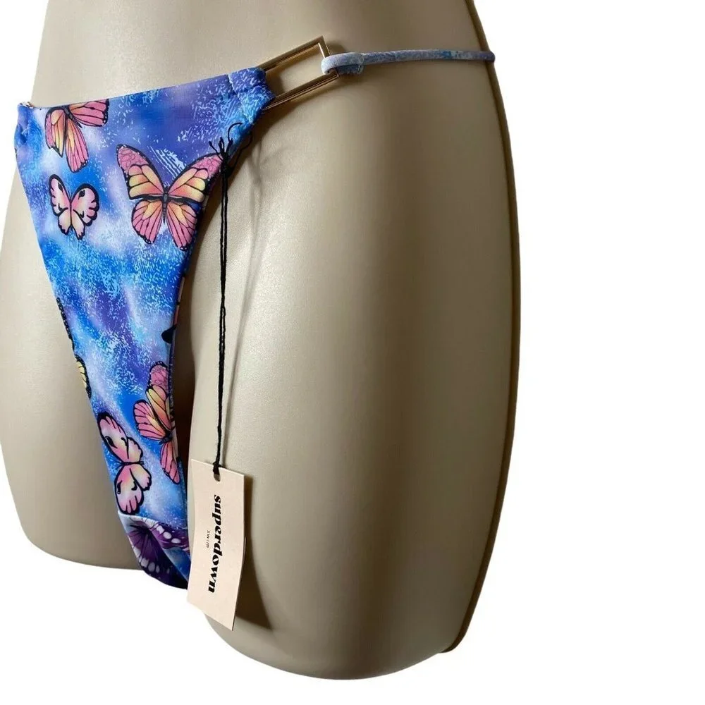 Superdown Makenna Butterfly Cheeky Blue 90s Inspired Bikini Swim Bottoms Size M